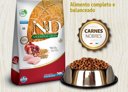 Imagem do produto Ração Seca N&D Ancestral Frango para Gatos Adultos Castrados, tipo Ração Seca, marca N&D.