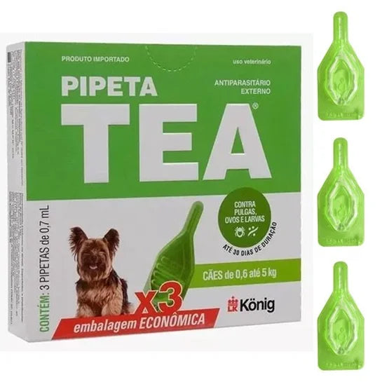 Pipeta TEA Antipulgas para Cães 0,6–5 kg (0,7 ml) Kit com 3 unidades
