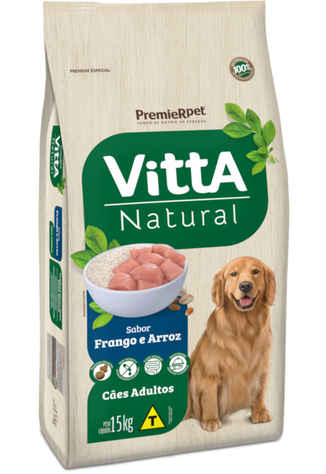 Vitta Natural Cães Adultos — Carne & Arroz / Frango & Cereais 15kg