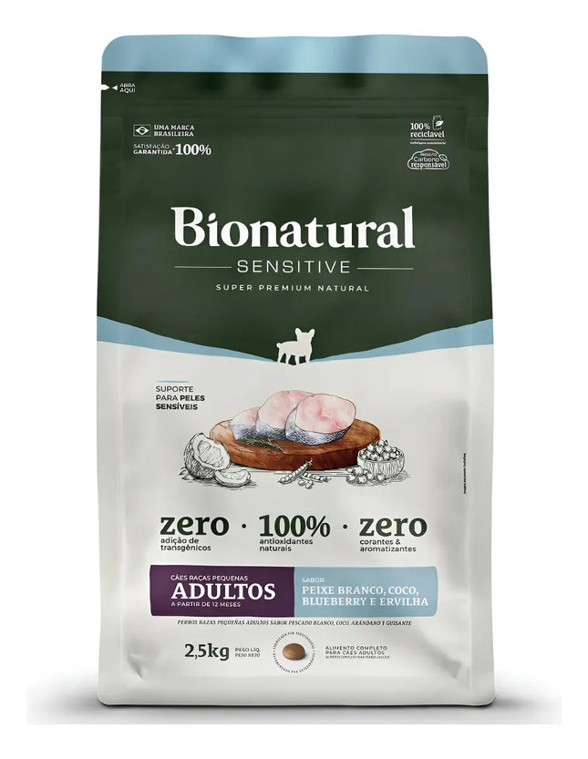 Bionatural Sensitive RP Adultos Raças Pequenas Peixe Branco 2,5 kg