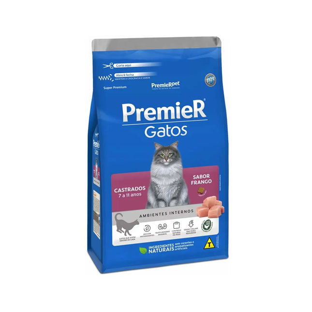 Ração PremieR Gatos Castrados 7 a 11 anos – Frango (Ambientes Internos)