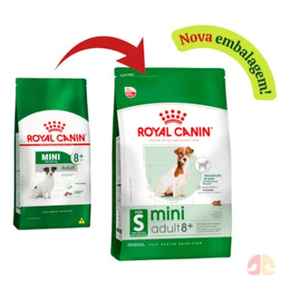 Imagem do produto Ração Seca Royal Canin Mini Adulto 8+ para Cachorros de Porte Pequeno, tipo Ração Seca, marca Royal Canin, com indicação de nova embalagem.