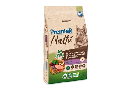 Premier Nattu Cães Sênior – Mandioca, Frango, Beterraba, Linhaça & Cranberry