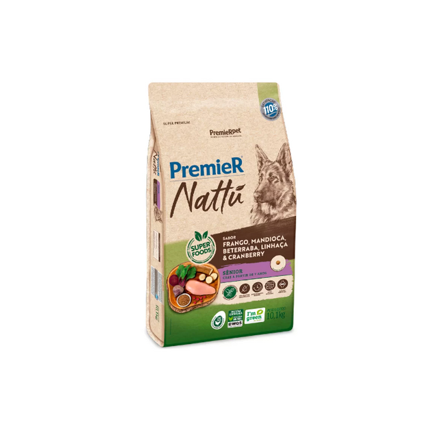 Premier Nattu Cães Sênior – Mandioca, Frango, Beterraba, Linhaça & Cranberry