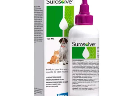 Imagem do produto Produto Otológico Elanco Surosolve 125 ml para Cães e Gatos, tipo Produto Otológico, marca Surosolve.