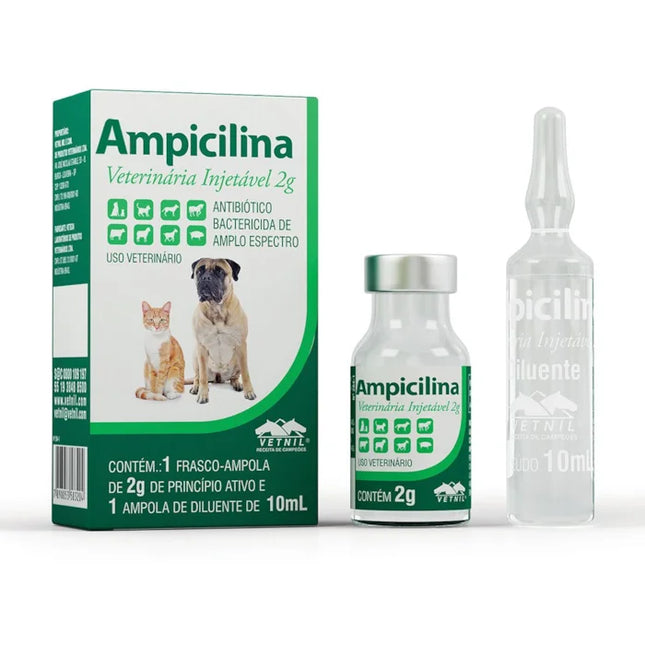 Imagem do produto Antibiótico Vetnil Ampicilina Injetável 2g para Cães, tipo Antibiótico, marca Vetnil.