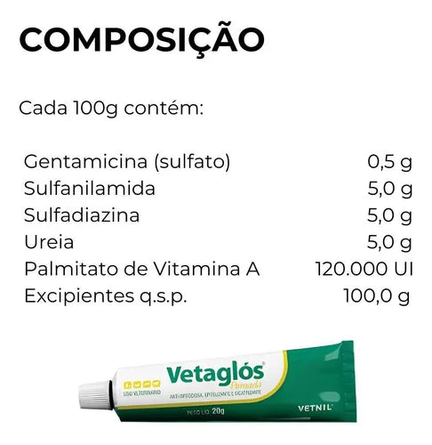 Pomada Vetnil Vetaglos 20g para Cães e Gatos