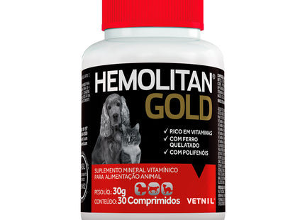 Imagem do produto Suplemento Vitamínico Vetnil Hemolitan Gold para Cães e Gatos, tipo Suplemento Vitamínico, marca Vetnil.